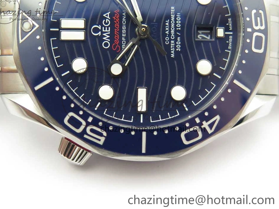 0424 ZeroBulk 2018 Seamaster Diver 300M OMF Best Edition Blue Ceramic Blue Dial on SS Bracelet A8800 (Black Balance Wheel) 7957